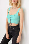 Solid Lace Up Sleeveless Round Neckline Front &amp; Back Crop Top