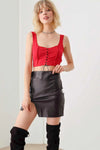 Solid Lace Up Sleeveless Round Neckline Front &amp; Back Crop Top