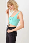 Solid Lace Up Sleeveless Round Neckline Front &amp; Back Crop Top