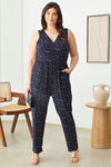 Plus Size Abstract Print Sleeveless Warp Bust Elastic Waist Jumpsuit