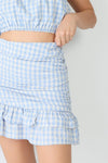 Plaid Cotton Strapless Crop Top &amp; High Waist Flare Hem Mini Skirt Set