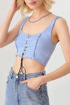 Solid Lace Up Sleeveless Round Neckline Front &amp; Back Crop Top