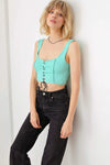 Solid Lace Up Sleeveless Round Neckline Front &amp; Back Crop Top