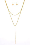 Dainty Layered Chain Lariat Necklace Ball Earrings Set