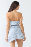 Plaid Cotton Strapless Crop Top &amp; High Waist Flare Hem Mini Skirt Set