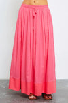 Western Boho Colorblock Front Tie Elastic Waist Maxi Skirt