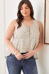 Plus Size All Over Print Front Crop Tiered Ruffle Hemline Front Button Tops