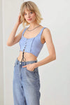 Solid Lace Up Sleeveless Round Neckline Front &amp; Back Crop Top