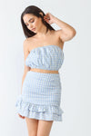 Plaid Cotton Strapless Crop Top &amp; High Waist Flare Hem Mini Skirt Set