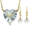 Gold Plated Silver Heart Jewelry Set 120 Languages I Love You Necklace and Crystal Earrings