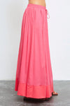 Western Boho Colorblock Front Tie Elastic Waist Maxi Skirt