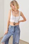 Solid Lace Up Sleeveless Round Neckline Front &amp; Back Crop Top