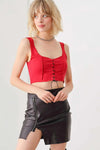 Solid Lace Up Sleeveless Round Neckline Front &amp; Back Crop Top